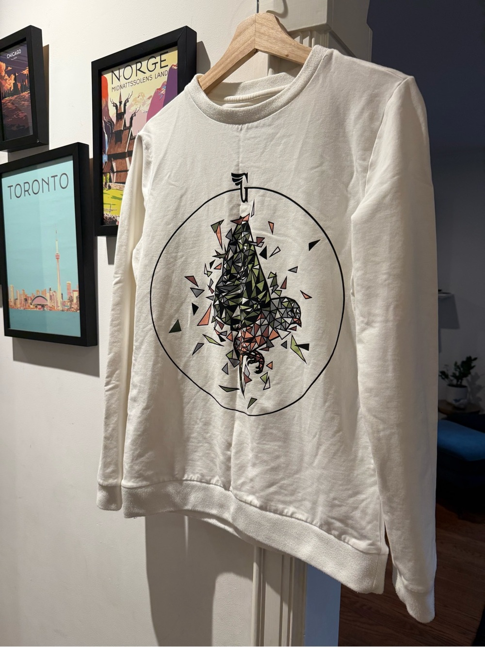 GIVEN Cream Graphic Crewneck Sweatshirt with Geometric Tree Design